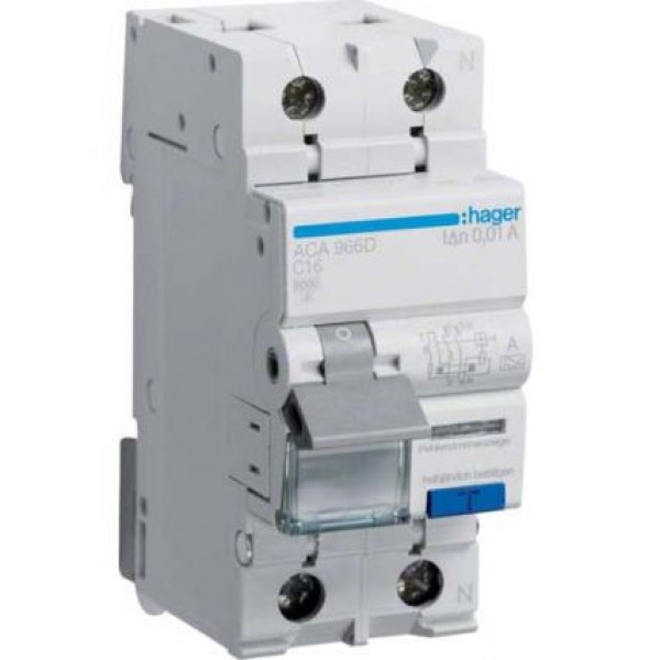 Дифференциальный автомат 16/1N/С/001 тип A 10мА (6kA) Hager