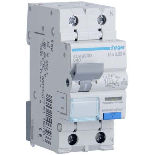Дифференциальный автомат 40/1N/С/003 тип A (6kA) Hager