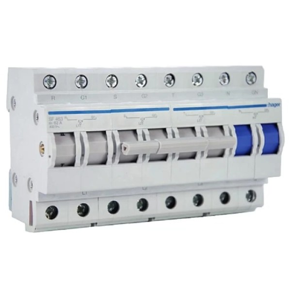 Переключатель I-0-II,63/3+N, 8-модулей Hager