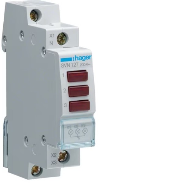 Индикатор световой тройной LED 230V (Красный) Hager