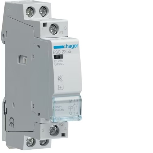 Контактор для проводок 25A/230V, 2НО, (Тихий), 1-модуль Hager