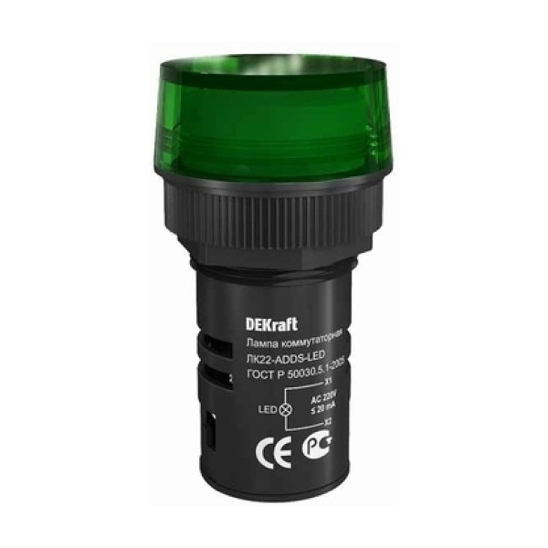 25002DEK Лампа комм. ADDS 22 мм Цвет:ЗЕЛЕНЫЙ LED 220В ЛK-22 DEKra  (MS)