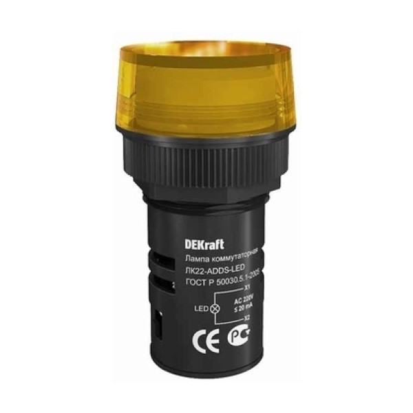 25004DEK Лампа комм. ADDS 22 мм Цвет:ЖЕЛТЫЙ LED 220В ЛK-22 DEKraft  (MS)