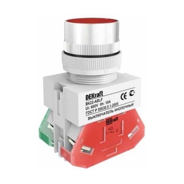 25014DEK Выкл. кноп. ABLF 22 мм Цвет:КРАСНЫЙ 220В ВK-22 DEKraft  (MS)