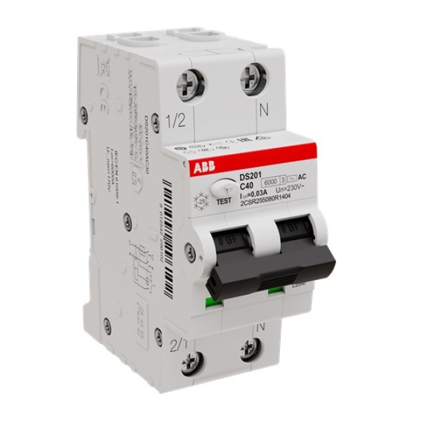 Дифф. авт. выключатель DS201 C40 AC30, 1P+N C 40A 30mA Icu=10kA 2M