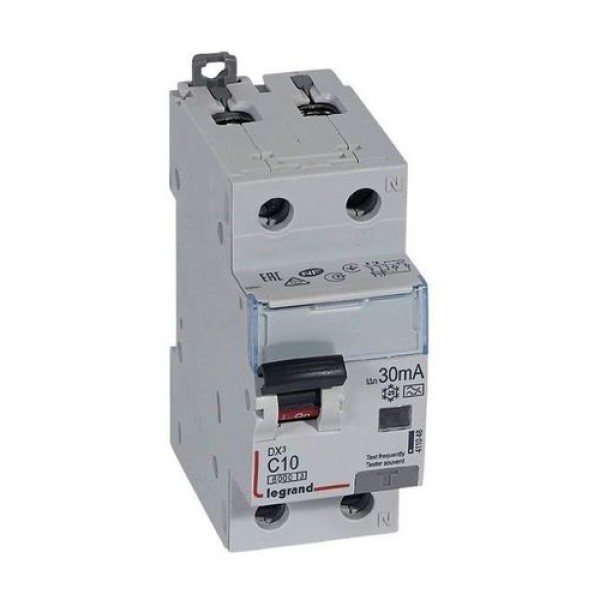 Дифф. авт. выключатель Legrand RX3, электронный, 1P+N, 10A, хар-ка C, 6kA, 30mA, тип AC, 2M