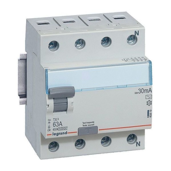 УЗО Legrand TX3, электромеханическое, 4P, 63A, 10kA, 30mA, тип AC, 4M