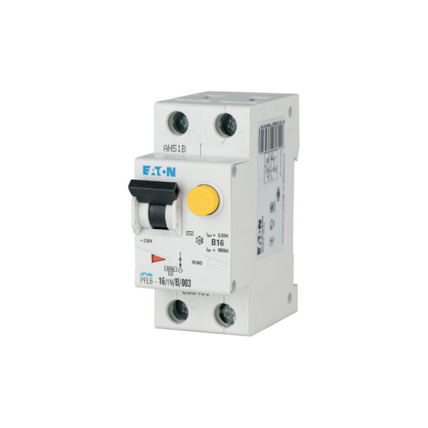 Дифференциальный автомат EATON PFL6-16/1N/C/003, 1P+N, 16A, хар-ка C, 6kA, 30mA, тип АС, 2M Дифавтомат