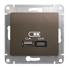 GLOSSA USB РОЗЕТКА A+С, 5В/2,4А, 2х5В/1,2 А, механизм, ШОКОЛАД