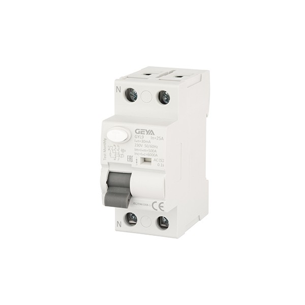 УЗО GYL9-2P-25A-30mA, 2P, 25A, 6 kA, 30mA, тип AC, 2M