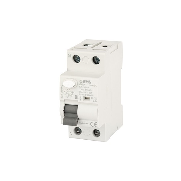 УЗО GYL9-2P-40A-30mA, 2P, 40A, 6 kA, 30mA, тип AC, 2M