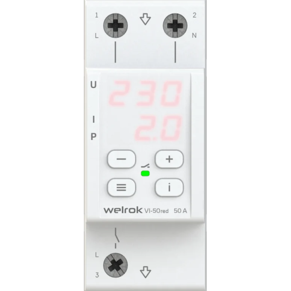 Реле напряжения с контролем тока Welrok VI-50 red