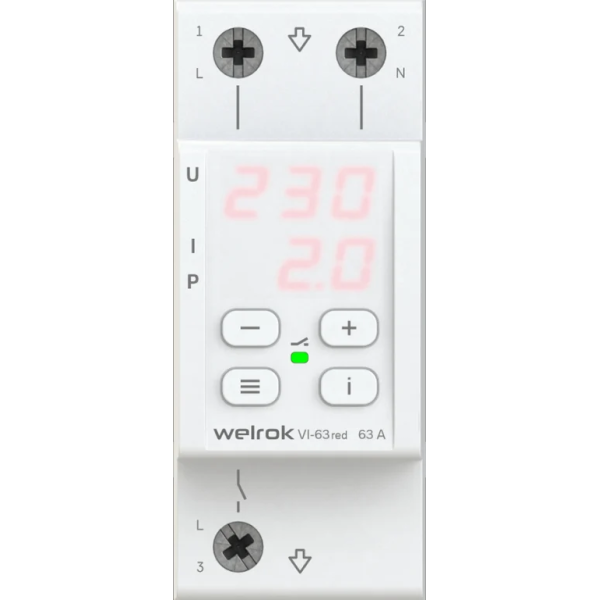 Реле напряжения с контролем тока Welrok VI-63 red