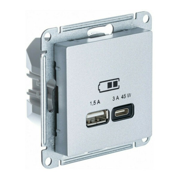ATLASDESIGN USB РОЗЕТКА A + тип-C 45W высокоскор.заряд. QC,PD, механизм,АЛЮМИНИЙ