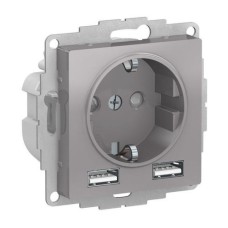 ATLASDESIGN РОЗЕТКА 16А c 2 USB A+A, 5В/2,4А, 2х5В/1,2А, механизм, АЛЮМИНИЙ