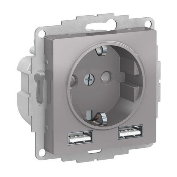 ATLASDESIGN РОЗЕТКА 16А c 2 USB A+A, 5В/2,4А, 2х5В/1,2А, механизм, АЛЮМИНИЙ