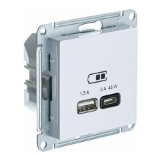 ATLASDESIGN USB РОЗЕТКА A + тип-C 45W высокоскор.заряд. QC, PD, механизм, БЕЛЫЙ