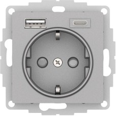ATLASDESIGN РОЗЕТКА 16А c 2 USB A+C, 5В/2,4А/3,0А, 2х5В/1,5А, механизм, АЛЮМИНИЙ