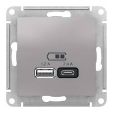 ATLASDESIGN USB РОЗЕТКА A+С, 5В/2,4А, 2х5В/1,2А, механизм, АЛЮМИНИЙ