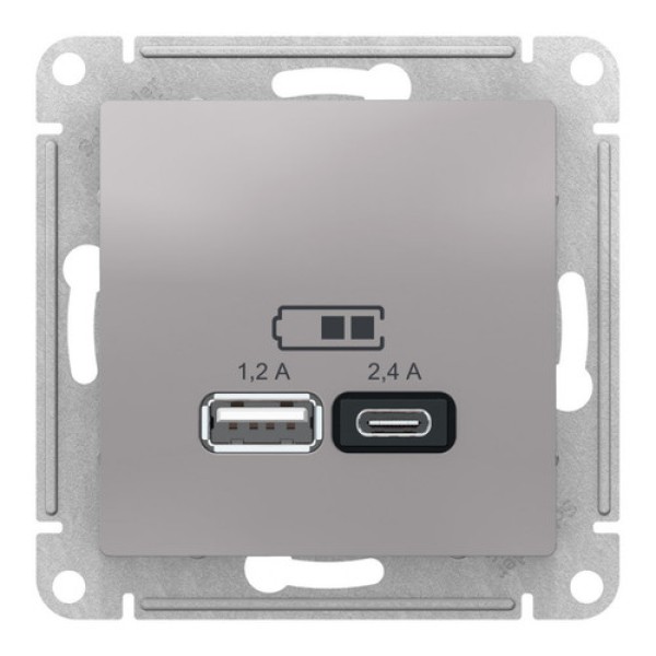 ATLASDESIGN USB РОЗЕТКА A+С, 5В/2,4А, 2х5В/1,2А, механизм, АЛЮМИНИЙ
