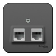 BLANCA О/У РОЗЕТКА двойная: комп.RJ45, кат.5E + телеф. RJ11, ИЗОЛ.ПЛ.,АНТРАЦИТ