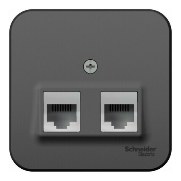 BLANCA О/У РОЗЕТКА двойная: комп.RJ45, кат.5E + телеф. RJ11, ИЗОЛ.ПЛ.,АНТРАЦИТ
