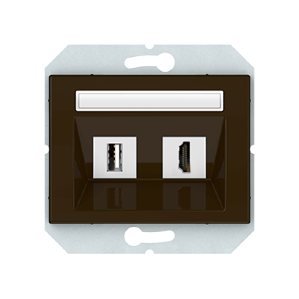 HDMI и USB розетка, без рамки, коричневый