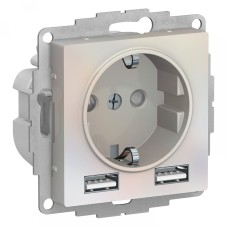ATLASDESIGN РОЗЕТКА 16А c 2 USB A+A, 5В/2,4А, 2х5В/1,2А, механизм, ЖЕМЧУГ