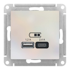 ATLASDESIGN USB РОЗЕТКА A+С, 5В/2,4А, 2х5В/1,2А, механизм, ЖЕМЧУГ