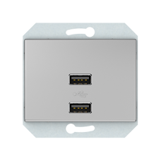USB зарядное устройство двухместное 2xUSB 3,4 А без рамки, металлик