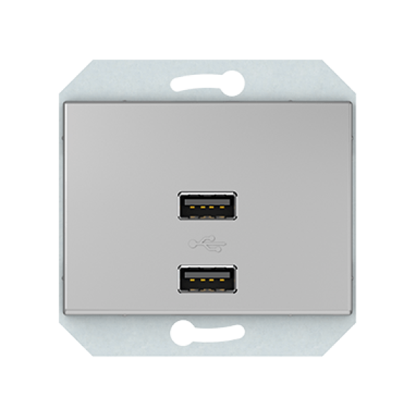 USB зарядное устройство двухместное 2xUSB 3,4 А без рамки, металлик