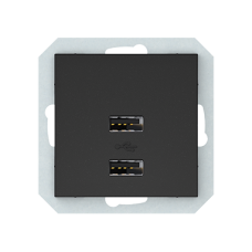 USB зарядное устройство двухместное 2xUSB 3,4 А без рамки, черный матовый