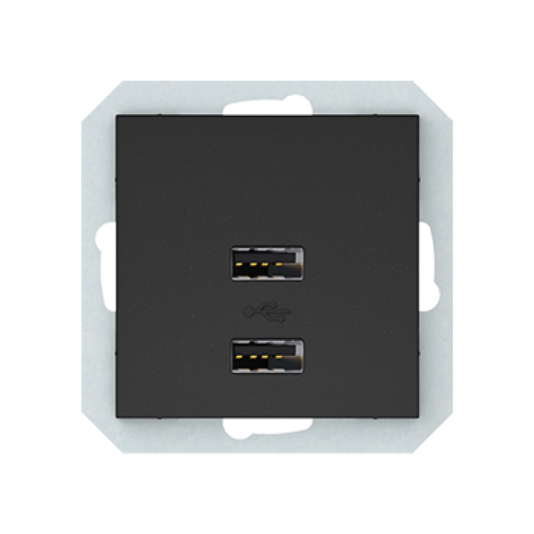 USB зарядное устройство двухместное 2xUSB 3,4 А без рамки, черный матовый