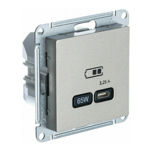 ATLASDESIGN USB РОЗЕТКА тип-C 65W высокоскор.заряд. QC, PD, механизм, ШАМПАНЬ