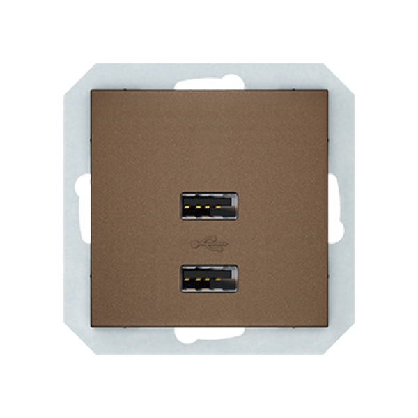 USB зарядное устройство двухместное 2xUSB 3,4 А без рамки, мокко
