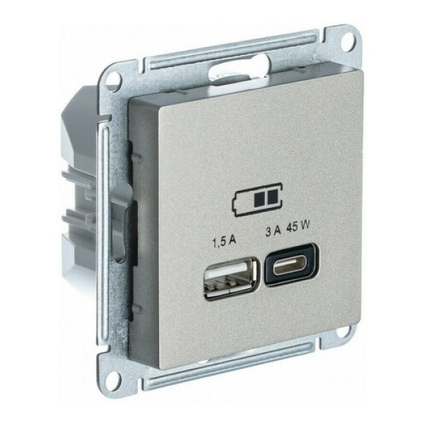 ATLASDESIGN USB РОЗЕТКА A + тип-C 45W высокоскор.заряд. QC,PD, механизм, ШАМПАНЬ