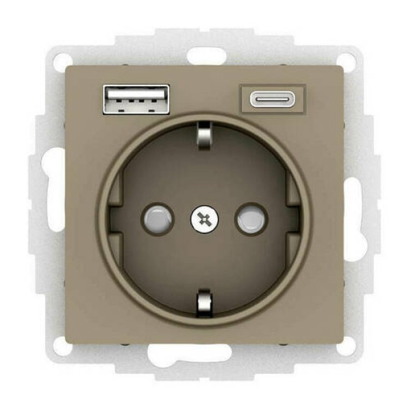 ATLASDESIGN РОЗЕТКА 16А c 2 USB A+C, 5В/2,4А/3,0А, 2х5В/1,5А, механизм, ШАМПАНЬ