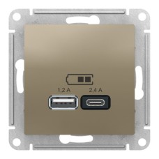 ATLASDESIGN USB РОЗЕТКА, 5В, 1 порт x 2,1 А, 2 порта х 1,05 А, механизм, ШАМПАНЬ