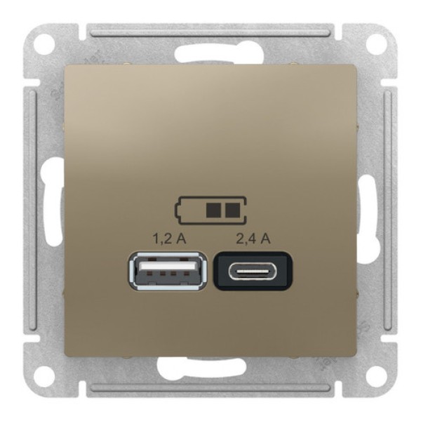 ATLASDESIGN USB РОЗЕТКА, 5В, 1 порт x 2,1 А, 2 порта х 1,05 А, механизм, ШАМПАНЬ