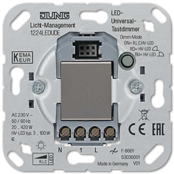 Механизм диммера клавишного 1-канального (Тип R, L, C, HV-LED) 20-420W // Jung