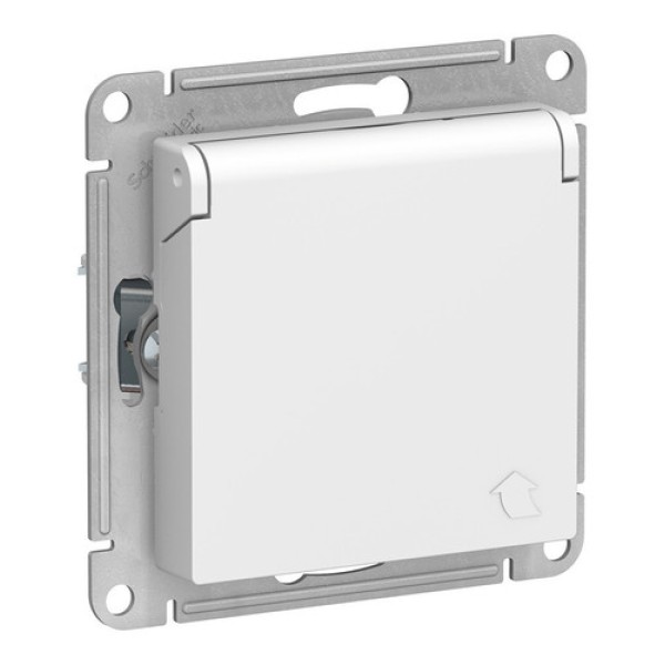 ATLASDESIGN РОЗЕТКА с заземл. со шторками с крышкой, 16А, IP20, механизм, БЕЛЫЙ, З/К+кр.