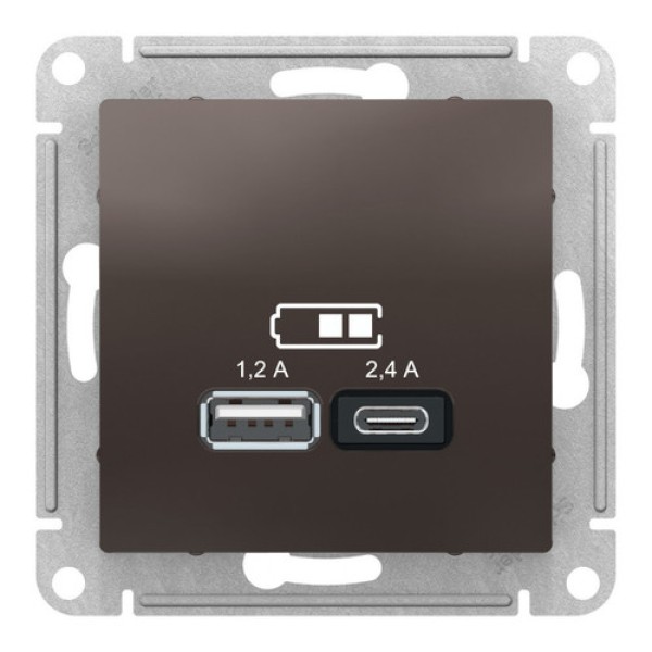 ATLASDESIGN USB РОЗЕТКА A+С, 5В/2,4А, 2х5В/1,2А, механизм, МОККО