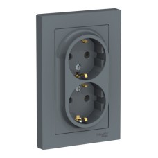 ATLASDESIGN РОЗЕТКА двойная с заземлением, 16А, в сборе, ГРИФЕЛЬ