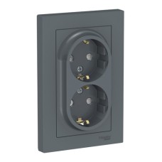 ATLASDESIGN РОЗЕТКА двойная с заземлением со шторками, 16А, в сборе, ГРИФЕЛЬ