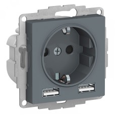 ATLASDESIGN РОЗЕТКА 16А c 2 USB A+A, 5В/2,4А, 2х5В/1,2А, механизм, ГРИФИЛЬ