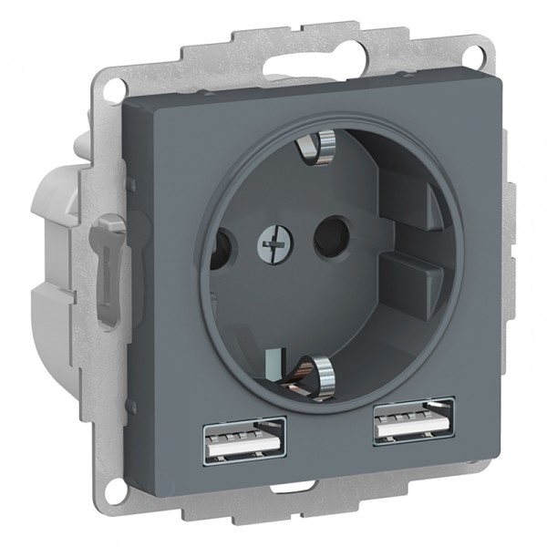 ATLASDESIGN РОЗЕТКА 16А c 2 USB A+A, 5В/2,4А, 2х5В/1,2А, механизм, ГРИФИЛЬ