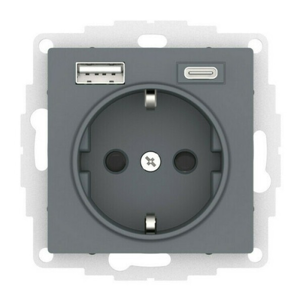 ATLASDESIGN РОЗЕТКА 16А c 2 USB A+C, 5В/2,4А/3,0А, 2х5В/1,5А, механизм, ГРИФЕЛЬ