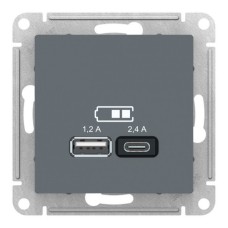 ATLASDESIGN USB РОЗЕТКА A+С, 5В/2,4А, 2х5В/1,2А, механизм, ГРИФЕЛЬ