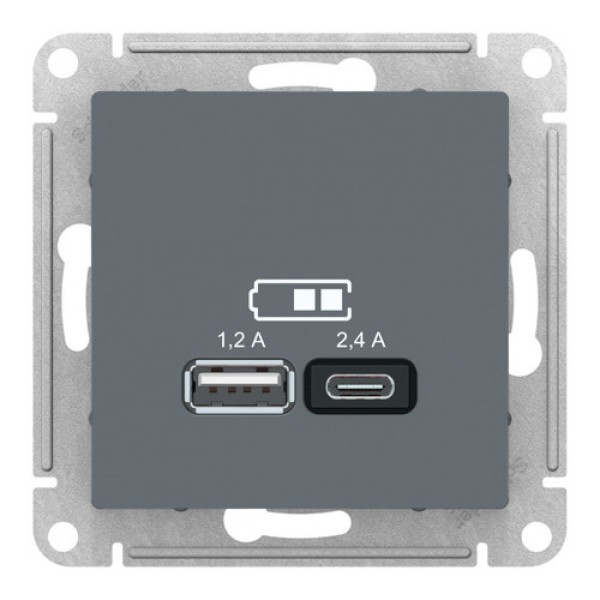 ATLASDESIGN USB РОЗЕТКА A+С, 5В/2,4А, 2х5В/1,2А, механизм, ГРИФЕЛЬ