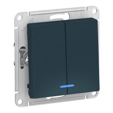 ATLASDESIGN 2-клавишный ВЫКЛЮЧАТЕЛЬ с подсветкой, сх.5а, 10АХ, механизм, ИЗУМРУД